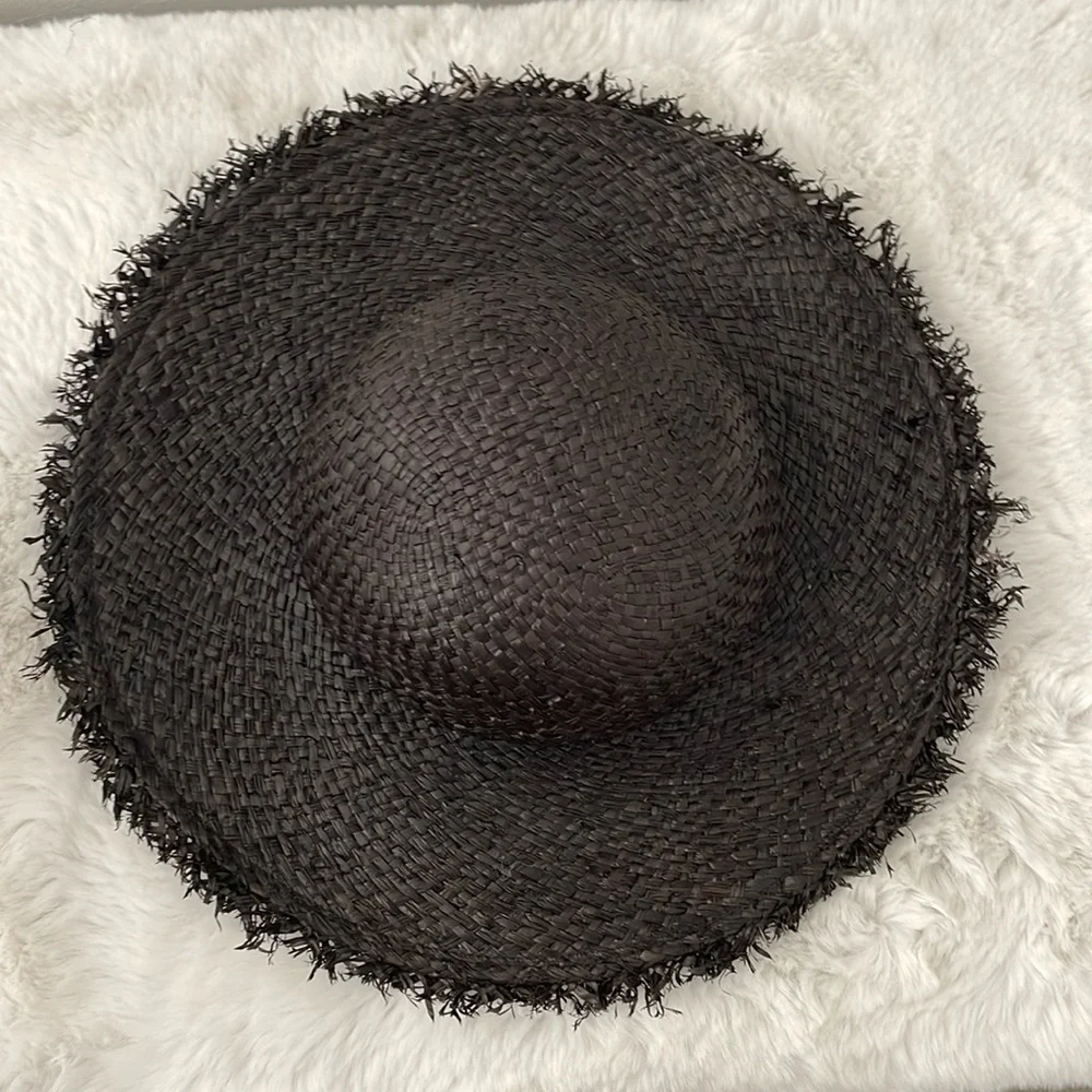 Vineyard vines  Black Raffia Straw Wide-Brimmed Hat + 100% SILK Scarf